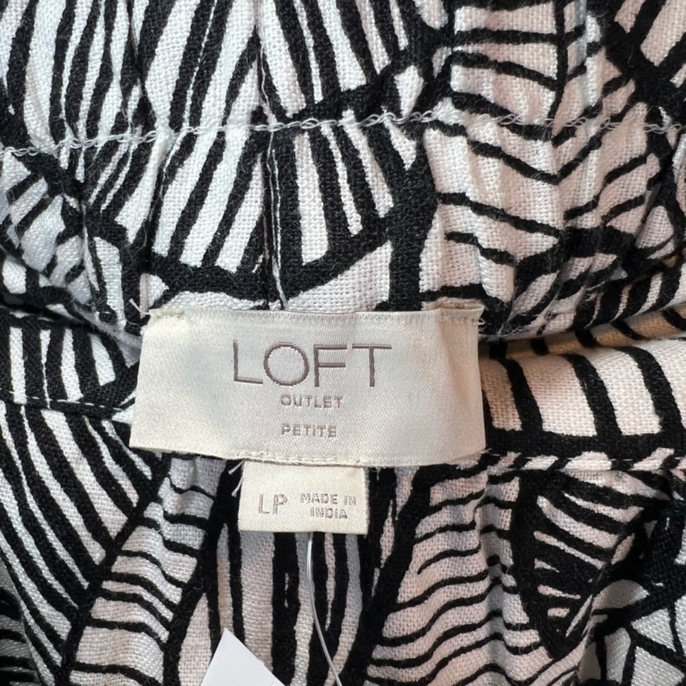 Loft Linen Blend Skirt Black Ivory Tropical Leaf Pockets Summer NEW Large Petite - Picture 6 of 10